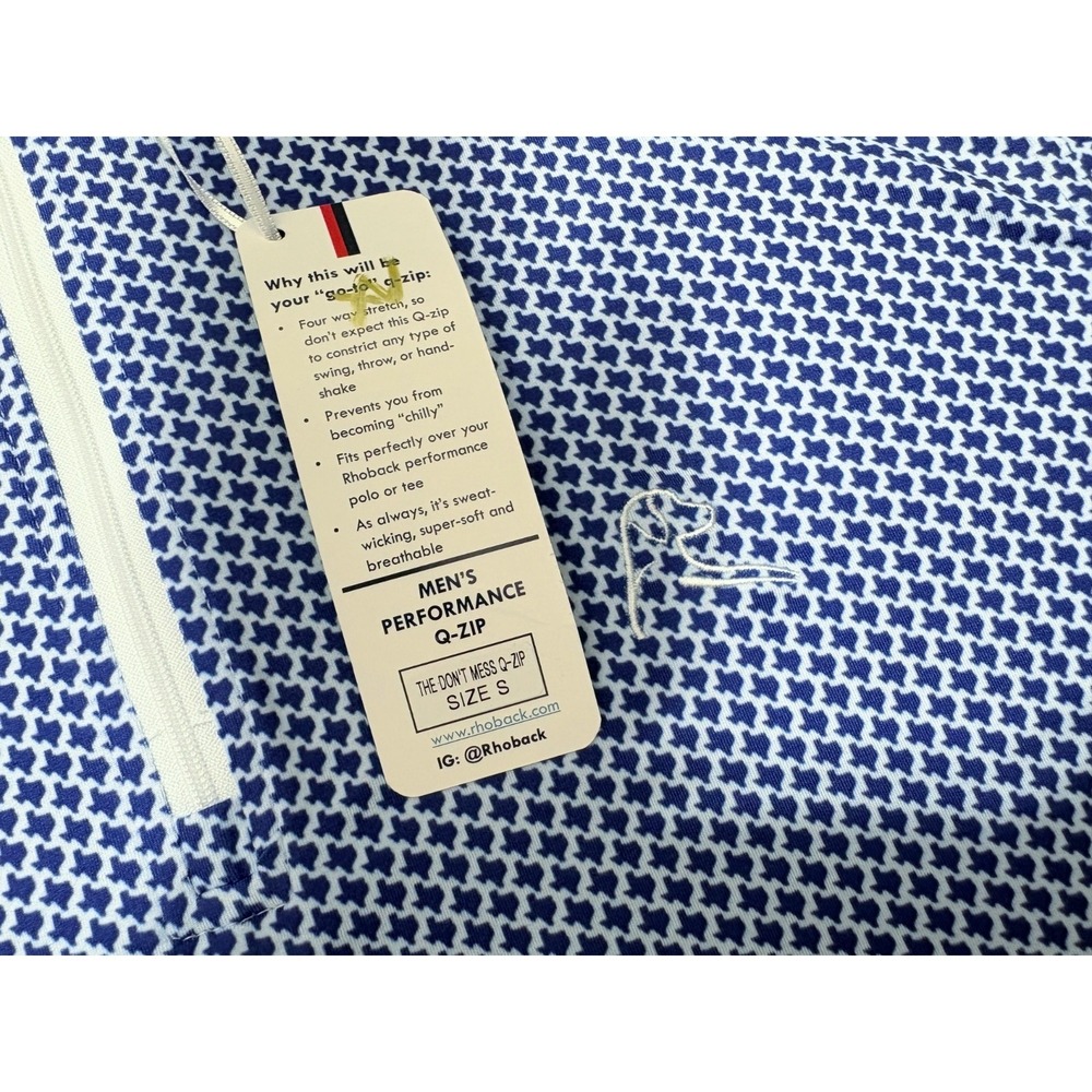 Rhoback 1/4 Q-Zip Performance Pullover Dont Mess Texas AOP Blue White Mens Small - Picture 3 of 16